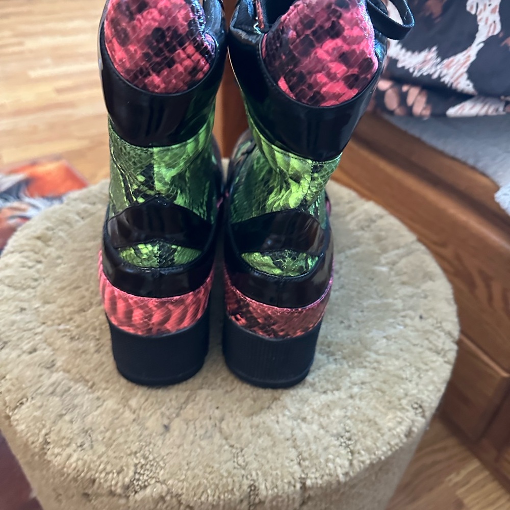 Cape Robbin Black and Green Combat Boots with Pink Accents - Picture 2 of 7